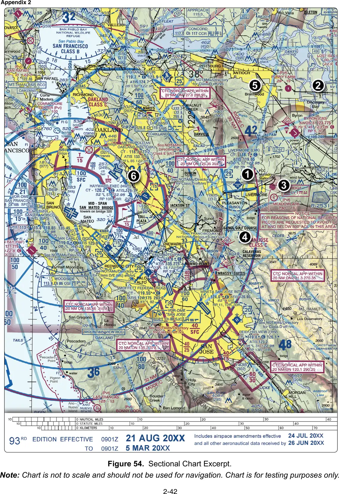 Figure 54, Sectional chart excerpt (R-2531 area, CA): figure for "(Refer to FAA-CT-8080-1E, Figure 54, Area 3.) What is the significance of R-2531? This is a restricted area"